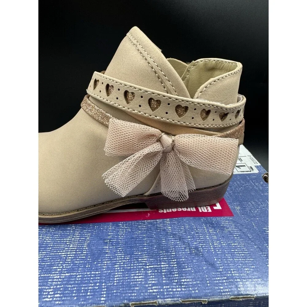 Pop Big Girls Lil Elisha Block Heel Tan Toddler Booties Size 8 M, New